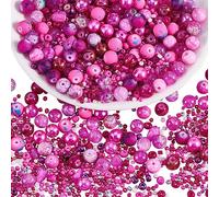 BEEFLYING 300 Pièces Perle de Verre Perles Colorées Perles de Bijoux Rondes 8mm Convient pour la Fabrication de Bijoux,la Breloque Téléphone Portable,la Décoration de Salle de Classe(Rose foncé)