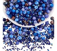 BEEFLYING 300 Pièces Perle de Verre Perles Colorées Perles de Bijoux Rondes 8mm Convient pour la Fabrication de Bijoux,la Breloque Téléphone Portable,la Décoration de Salle de Classe(Bleu Marine)