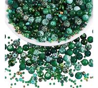 BEEFLYING 300 Pièces Perle de Verre Perles Colorées Perles de Bijoux Rondes 8mm Convient pour la Fabrication de Bijoux,la Breloque Téléphone Portable,la Décoration de Salle de Classe(Vert foncé)