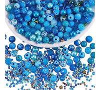 BEEFLYING 300 Pièces Perle de Verre Perles Colorées Perles de Bijoux Rondes 8mm Convient pour la Fabrication de Bijoux,la Breloque Téléphone Portable,la Décoration de Salle de Classe(Bleu Clair)