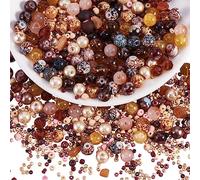 BEEFLYING 300 Pièces Perle de Verre Perles Colorées Perles de Bijoux Rondes 8mm Convient pour la Fabrication de Bijoux,la Breloque Téléphone Portable,la Décoration de Salle de Classe(Brun Clair)