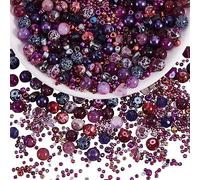BEEFLYING 300 Pièces Perle de Verre Perles Colorées Perles de Bijoux Rondes 8mm Convient pour la Fabrication de Bijoux,la Breloque Téléphone Portable,la Décoration de Salle de Classe(Violet foncé)