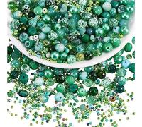 BEEFLYING 300pcs Perles Rondes Craquelées Mixtes en Verre de 8mm avec Perles Intercalaires de 2mm~4mm pour la Fabrication de Bijoux, Charme de Téléphone Portable (Vert Clair)