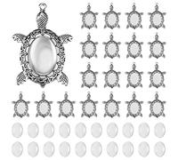 BEEFLYING 40 Pièces Pendentifs en Alliage Cabochon Paramètres Tortue Pendentif Plateaux Blancs de Base Cadre Photo Camée Charmes Cabochons en Verre pour la Fabrication de Bijoux Artisanat Fournitures
