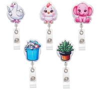 BEEFLYING 5 Pièces Adorable Porte-Badge à Enrouleur en Acrylique Enrouleur de Badge Rétractable Motif Animaux pour Accrocher Une Carte d'identité Un Permis de Travail des Clés