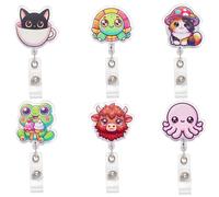 BEEFLYING 6 Pièces Adorable Porte-Badge à Enrouleur en Acrylique Enrouleur de Badge Rétractable Motif Animaux pour Accrocher Une Carte d'identité Un Permis de Travail des Clés
