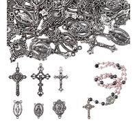 BEEFLYING 60 Pièces Breloques Croix de Style Tibétain Chapelet Catholique Jésus Vierge Liens Ovales Pendentifs pour Bijoux DIY Fabrication de Fournitures d'Artisanat (Argent Antique)