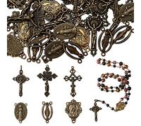 BEEFLYING 60 Pièces Style Tibétain Croix Charmes Chapelet Catholique Jésus Vierge Ovale Liens Pendentifs pour Bijoux DIY Fabrication Artisanat Fournitures (Bronze Antique)