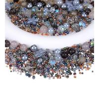 BEEFLYING 700pcs Kit Fabrication Bijoux en Perles Verre Assorties Perles Rondes en Cristal DIY avec Perles d'Océan Perles Semences pour la Fabrication de Bracelets Colliers Boucles d'oreilles(Gris)