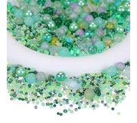 BEEFLYING 700pcs Kit Fabrication Bijoux en Perles Verre Assorties Perles Rondes en Cristal DIY avec Perles d'Océan Perles Semences pour la Fabrication de Bracelets Colliers Boucles d'oreilles(Vert)