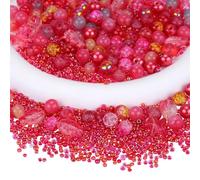 BEEFLYING 700pcs Kit Fabrication Bijoux Perles Verre Assorties Perles Rondes Cristal DIY avec Perles d'Océan Perles Semences pour la Fabrication de Bracelets Colliers Boucles d'oreilles(Rouge foncé)