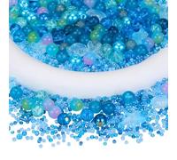 BEEFLYING 700pcs Kit Fabrication Bijoux Perles Verre Assorties Perles Rondes en Cristal DIY avec Perles d'Océan Perles Semences pour la Fabrication de Bracelets Colliers Boucles d'oreilles(Bleu Ciel)