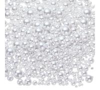 BEEFLYING 800 pièces Perles Imitation Nacrées ABS Rondes, 6 Tailles Assorties, Grosse Perle Blanc pour Bracelet Collier Loisirs Créatifs et Bijoux (Diamètre 4, 6, 8, 10, 12, 16mm)