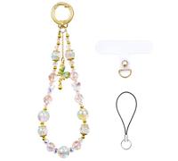 BEEFLYING Bracelet Porte-clés en Perles et Cristal Cordon de Poignet, Porte-clés Papillon pour Téléphone Appareil Photo Coque de Téléphone Accessoire Mignon (Verte)