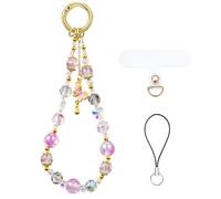 BEEFLYING Bracelet Porte-clés en Perles et Cristal Cordon de Poignet, Porte-clés Papillon pour Téléphone Appareil Photo Coque de Téléphone Accessoire Mignon (Papillon Lilas)