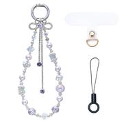 BEEFLYING Chaîne de Téléphone Portable avec Pendentif Nœud Violet Bracelet en Perles Lanière Dragonne Perlée en Cristal pour Porte-Clés Sac Étui D'Écouteurs Décoration