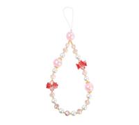 BEEFLYING Chaîne de Téléphone Portable en Perles Dragonne de Téléphone Portable en Perles Blanches et Roses Bracelet pour Smartphone orné de Muguet Rouge pour Sacs Porte-clés Pendentifs
