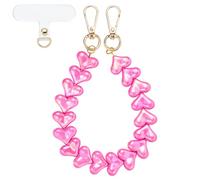 BEEFLYING Dragonne de téléphone avec perles en forme de cœur pour étui de sac, porte-clés avec patch en TPU pour téléphone portable pour femme, 350mm, Acrylique, Pas de pierre précieuse