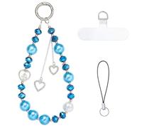 BEEFLYING Dragonne de téléphone en perles avec pendentif en forme de cœur en perles de cristal pour étui, porte-clés, cartes, portefeuilles, amovible, 165mm, Verre, Pas de pierre précieuse