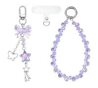 BEEFLYING Lot de 2 bracelets de téléphone avec perles mignonnes pour étui de sac, porte-clés avec patch en plastique PVC pour téléphone portable pour femme, 125mm, Acrylique, Pas de pierre précieuse