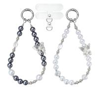 BEEFLYING Lot de 2 bracelets de téléphone avec perles mignonnes pour étui de sac, porte-clés avec patch en plastique PVC pour téléphone portable pour femme, 145mm, Acrylique, Pas de pierre précieuse