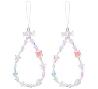 BEEFLYING Lot de 2 bracelets de téléphone en perles roses pour étui ou sac avec patch en plastique PVC pour téléphone portable, 215mm, Acrylique, Pas de pierre précieuse