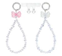BEEFLYING Lot de 2 bracelets de téléphone en perles roses pour étui ou sac avec patch en plastique PVC pour téléphone portable, 165mm, Acrylique, Pas de pierre précieuse