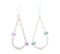 BEEFLYING Lot De 2 Bracelets Pour Téléphone Breloques Mignonnes Muguet Bleu Violet Perles De Cristal Cordons Pour Porte-Clés Breloque De Sac