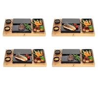 BEEFSTONE Due Hot Stone Steak Make, Lot de 4 planches à steak en pierre de lave avec plateau en bambou et assiette en porcelaine