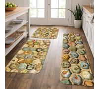 Beehive Lot de 3 tapis de cuisine pour sol, style vintage, en nid d'abeille, doux, rembourré, antidérapant, lavable, pour cuisine, éviers, buanderie
