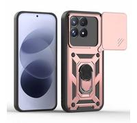 BEEJTUNY Coque pour Poco F9 Pro 5G avec Anneau 360°, Coque de Protection avec Cache Objectif, Étui de Protection Antichoc avec Support Magnétique. Or Rose