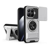 BEEJTUNY Coque pour Xiaomi 15T Pro, Housse avec Support, Kickstand Case avec Anneau Rotatif 360°, Étui de Protection Robuste et Antichoc. Argent