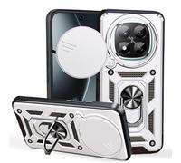 BEEJTUNY Coque pour Xiaomi Redmi Note 14 Pro+ Plus 5G avec Anneau 360°, Coque de Protection avec Cache Objectif, Étui de Protection Antichoc avec Support Magnétique. Argent