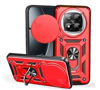 BEEJTUNY Coque pour Xiaomi Redmi Note 14 Pro+ Plus 5G avec Anneau 360°, Coque de Protection avec Cache Objectif, Étui de Protection Antichoc avec Support Magnétique. Rouge