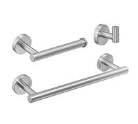 Beelee Finition brossée 3 Pièces Ensemble d'accessoires de Salle de Bain, 12" Barre Porte-Serviettes Porte-Rouleau de Papier Toilette Crochet Mural, Acier Inoxydable, Montage Mural, BA19500SET-3N