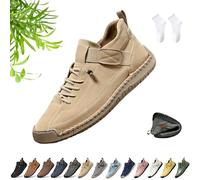 Beelovy Shoes for Men, Beelovy Handmade Leather Sneakers for Men & Women, Soft Comfort & Orthopedic Support Slip on Walking Loafers for Travel and Walk(Beige,48 EU)