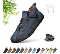 Beelovy Shoes for Men, Beelovy Handmade Leather Sneakers for Men & Women, Soft Comfort & Orthopedic Support Slip on Walking Loafers for Travel and Walk(Bleu,39 EU)