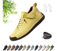 Beelovy Shoes for Men, Beelovy Handmade Leather Sneakers for Men & Women, Soft Comfort & Orthopedic Support Slip on Walking Loafers for Travel and Walk(Yellow,39 EU)