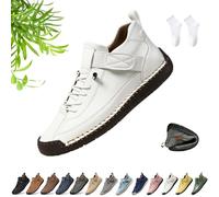Beelovy Shoes for Men, Beelovy Handmade Leather Sneakers for Men & Women, Soft Comfort & Orthopedic Support Slip on Walking Loafers for Travel and Walk(Blanc,45 EU)