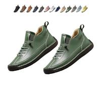 Beelovy Shoes for Men, Easestep Adjustable Leather Sneakers, Soft Comfort & Orthopedic Support, Slip on Lightweight Loafers (Green,39)
