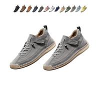 Beelovy Shoes for Men, Easestep Adjustable Leather Sneakers, Soft Comfort & Orthopedic Support, Slip on Lightweight Loafers (Gray,44)