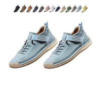 Beelovy Shoes for Men, Easestep Adjustable Leather Sneakers, Soft Comfort & Orthopedic Support, Slip on Lightweight Loafers (Lake Blue,39)