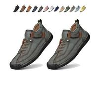 Beelovy Shoes for Men, Easestep Adjustable Leather Sneakers, Soft Comfort & Orthopedic Support, Slip on Lightweight Loafers (Army Green,43)