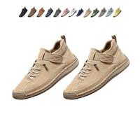 Beelovy Shoes for Men, Easestep Adjustable Leather Sneakers, Soft Comfort & Orthopedic Support, Slip on Lightweight Loafers (Apricot,39)