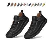 Beelovy Shoes for Men, Easestep Adjustable Leather Sneakers, Soft Comfort & Orthopedic Support, Slip on Lightweight Loafers (Black,42)