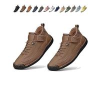 Beelovy Shoes for Men, Easestep Adjustable Leather Sneakers, Soft Comfort & Orthopedic Support, Slip on Lightweight Loafers (Khaki,39)