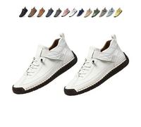 Beelovy Shoes for Men, Easestep Adjustable Leather Sneakers, Soft Comfort & Orthopedic Support, Slip on Lightweight Loafers (White,38)