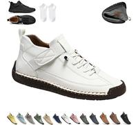 Beelovy Shoes for Men, Easestep Leather Sneaker, Soft Comfort Orthopedic Support, Slip on Lightweight Loafers (White,42)