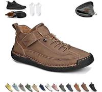Beelovy Shoes for Men, Easestep Leather Sneaker, Soft Comfort Orthopedic Support, Slip on Lightweight Loafers (Khaki,40)