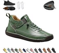 Beelovy Shoes for Men, Easestep Leather Sneaker, Soft Comfort Orthopedic Support, Slip on Lightweight Loafers (Green-A,41)